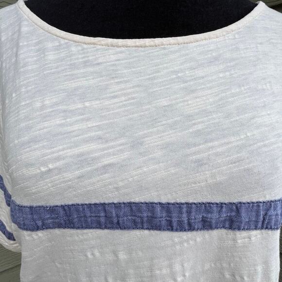 J. CREW, cream with chambray stripes, short sleeves, women's size M, T-shirt - Picture 3 of 8
